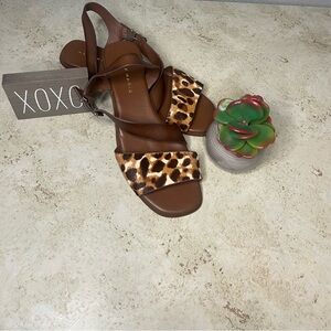 Alex Marie Brown Animal Print Leather- Open Tow Ankle Straps